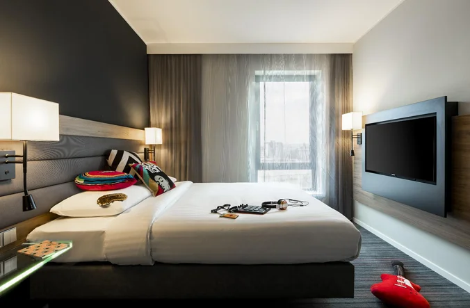 Bedroom in Moxy hotel