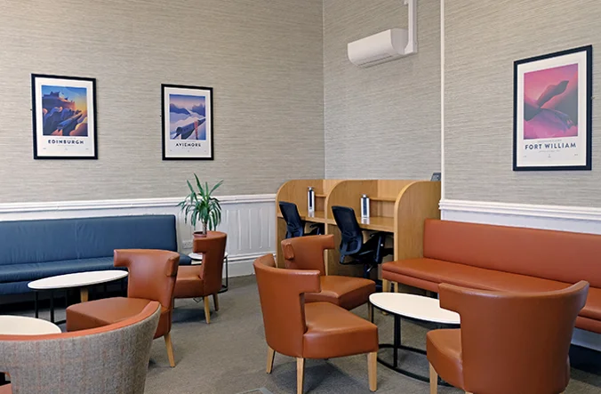 Comfortable seating including armchairs and sofas in the Lounge of the Perth Meetings and Events centre.