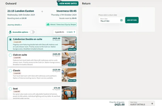 Screenshot of Room selection page
