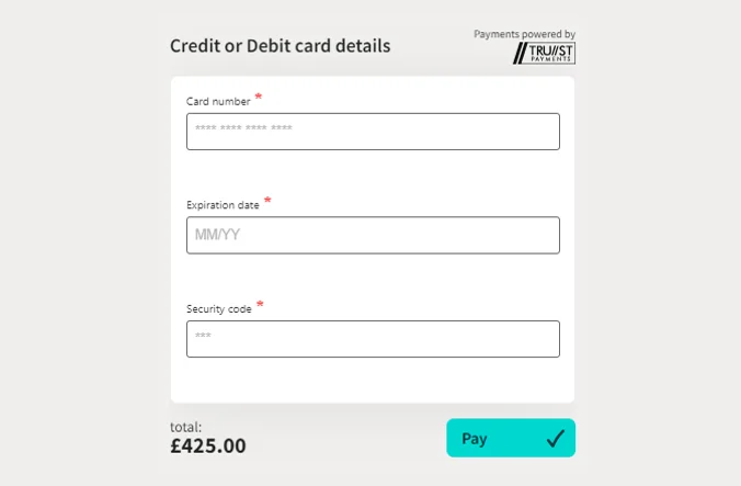 Screengrab showing Credit Card details page