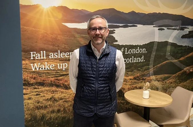 Graham Kelly in a Caledonian Sleeper lounge.