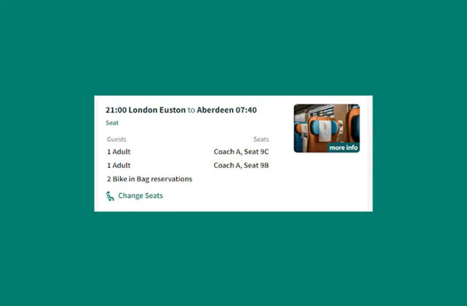 Booking engine showing "bike in bag reservation"