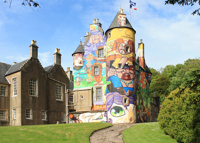 Famous graffiti walls of Kelburn Castle. 