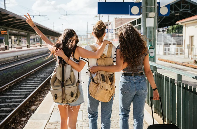 Group of women at railway station