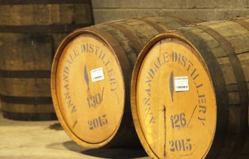 Barrels for selection at Annandale Distillery
