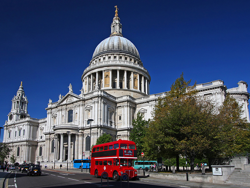 St. Paul's Cathedral and red bus in London