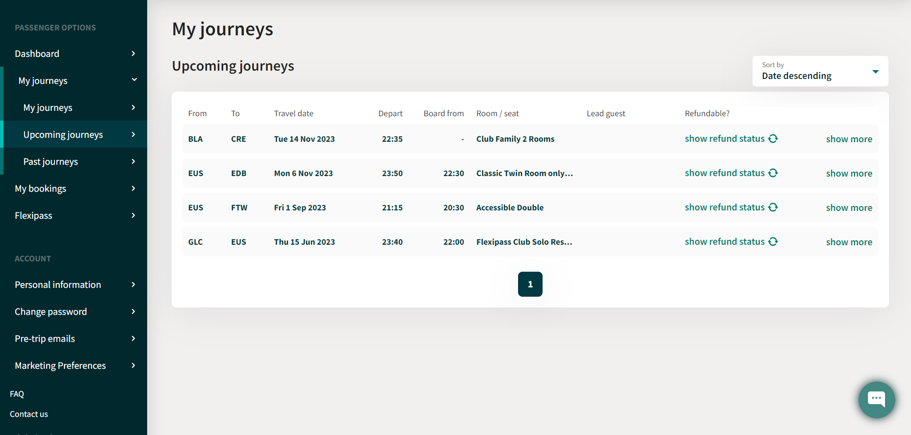 Upcoming journeys overview